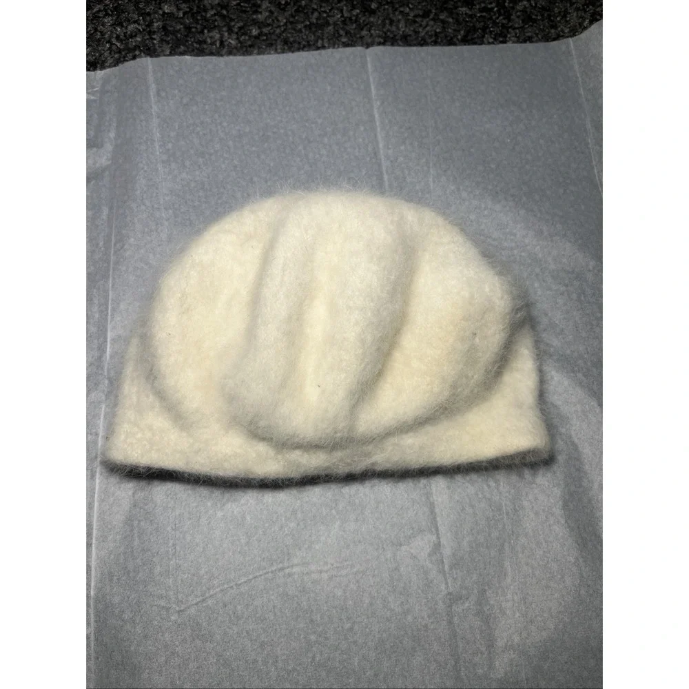 Cream Angora Rabbit Hair Nylon Wool Blend Beanie‎ Hat